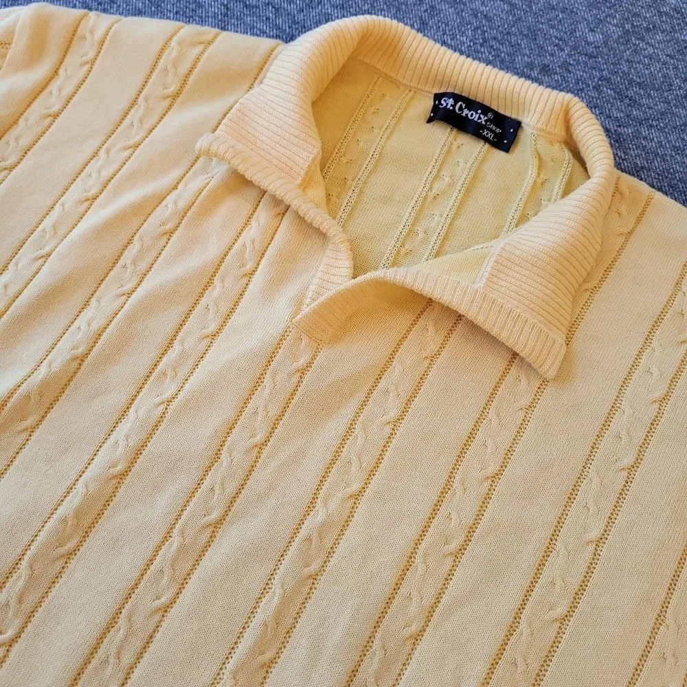 VTG St. Croix Sweater Men's 2XL Yellow Knit Long Sleeve Stretch Banded Waist‎